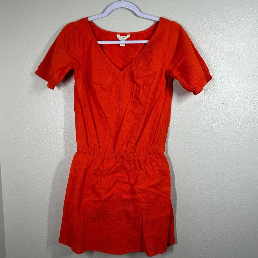 J Crew Orange Cotton Dress Womens XXS Short Sleeve V Neck Casual Summer
